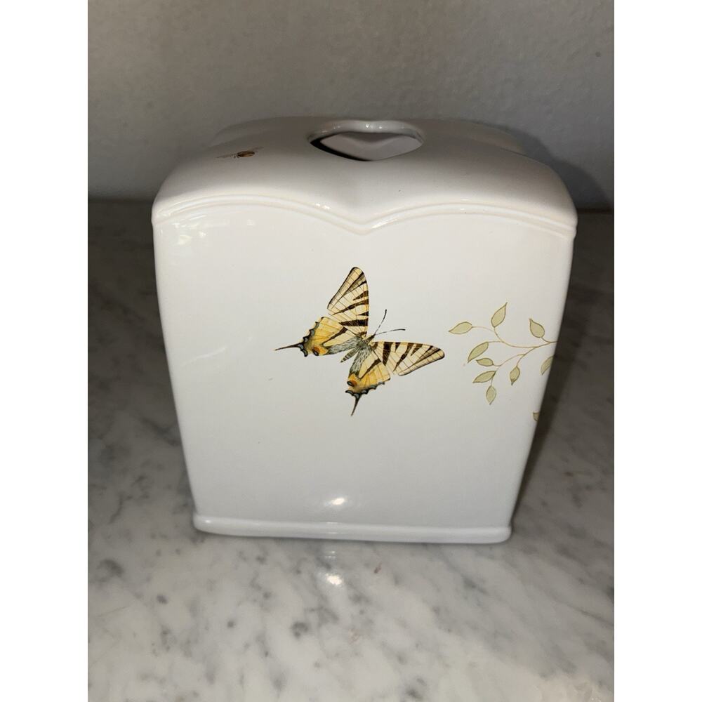 Lenox Blue floral Bathroom Set Tissue Holder Toothbrush Soap Dish Butterfly - Picture 8 of 15
